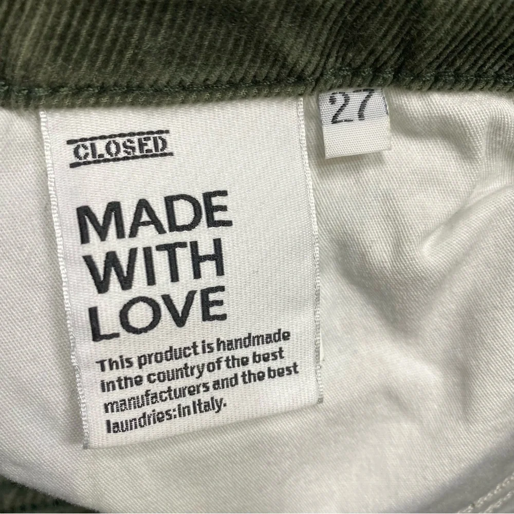 CLOSED Green Corduroy Baker Pants 27 Slim Mid Rise Crop
